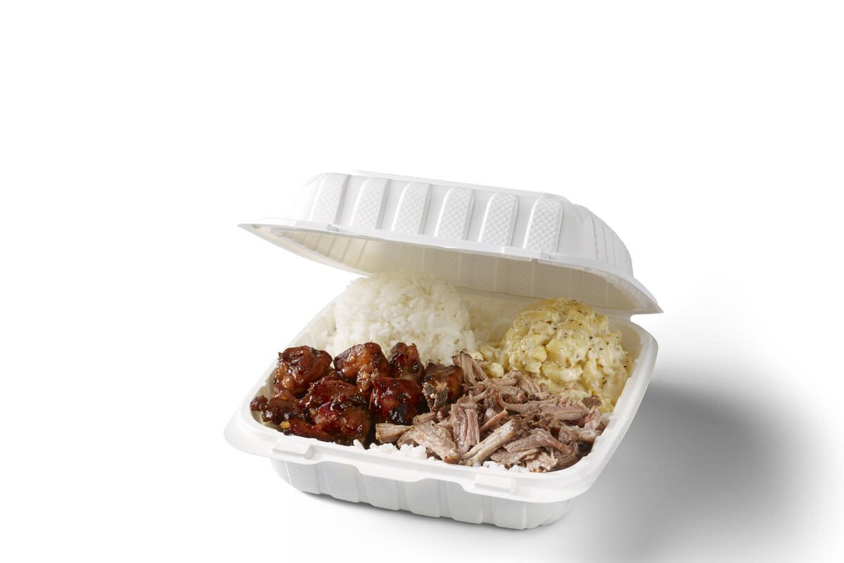 A plate lunch from Hawaiian Bros Island Grill. The franchisee of the North Las Vegas location i ...