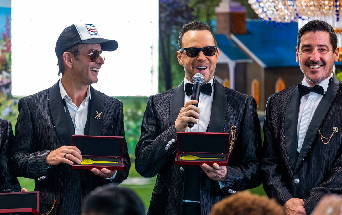 New Kids on the Block members Joey McIntyre, Donnie Wahlberg and Jonathan Knight are pleased wi ...