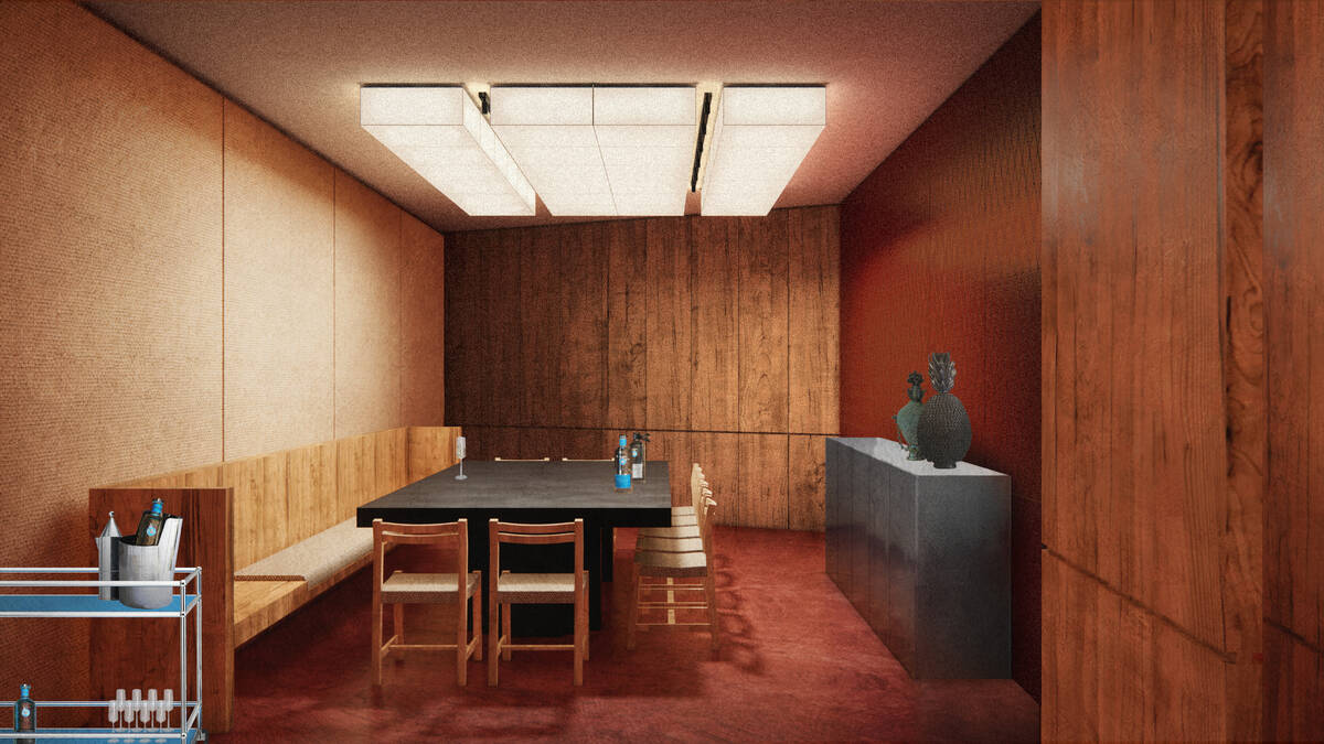 A rendering of the private dining room of Cantina Contramar, set to open in late March 2026 at ...