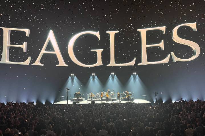 The Eagles are shown at the end of their show at Sphere on Saturday, Jan. 31, 2026. (John Katsi ...