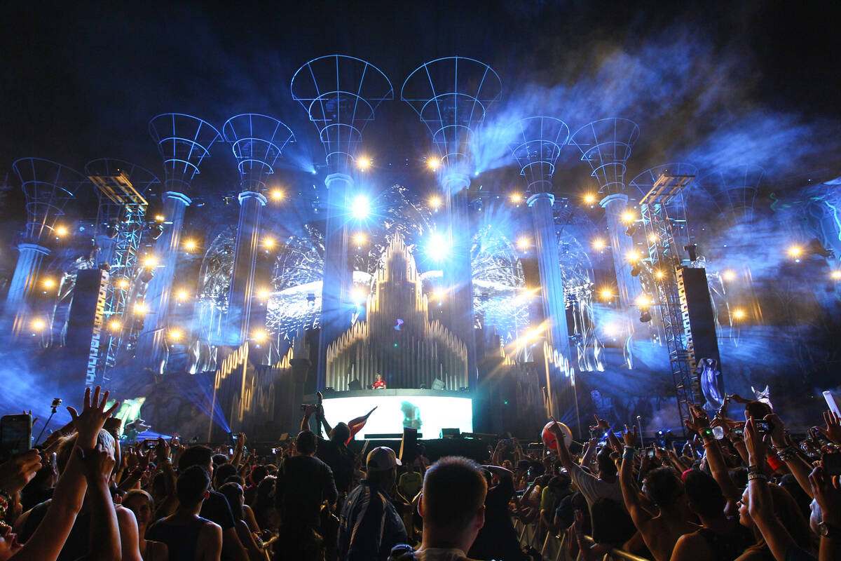 Tiesto performs at the Kinetic Field stage at the Electric Daisy Carnival at the Las Vegas Moto ...