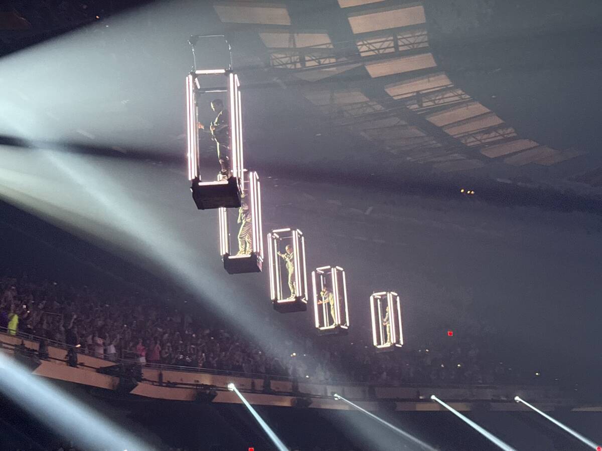 New Kids on the Block are shown at Dolby Live at Park MGM on Friday, June 20, 2025. (John Katsi ...