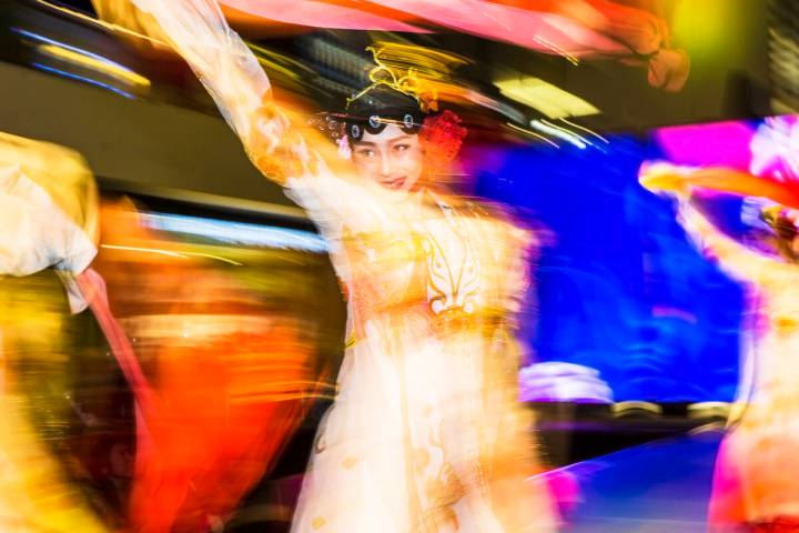 Dancers perform the Chinese ribbon dance during the sixth annual Chinese New Year in the Desert ...