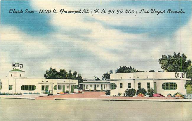 A postcard shows the unique shape of Clark Inn Motel. (VintageLasVegas.com)