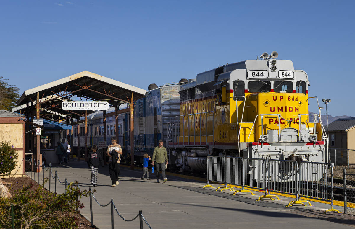 Historic train equipment at the Nevada State Railroad Museum in Boulder City