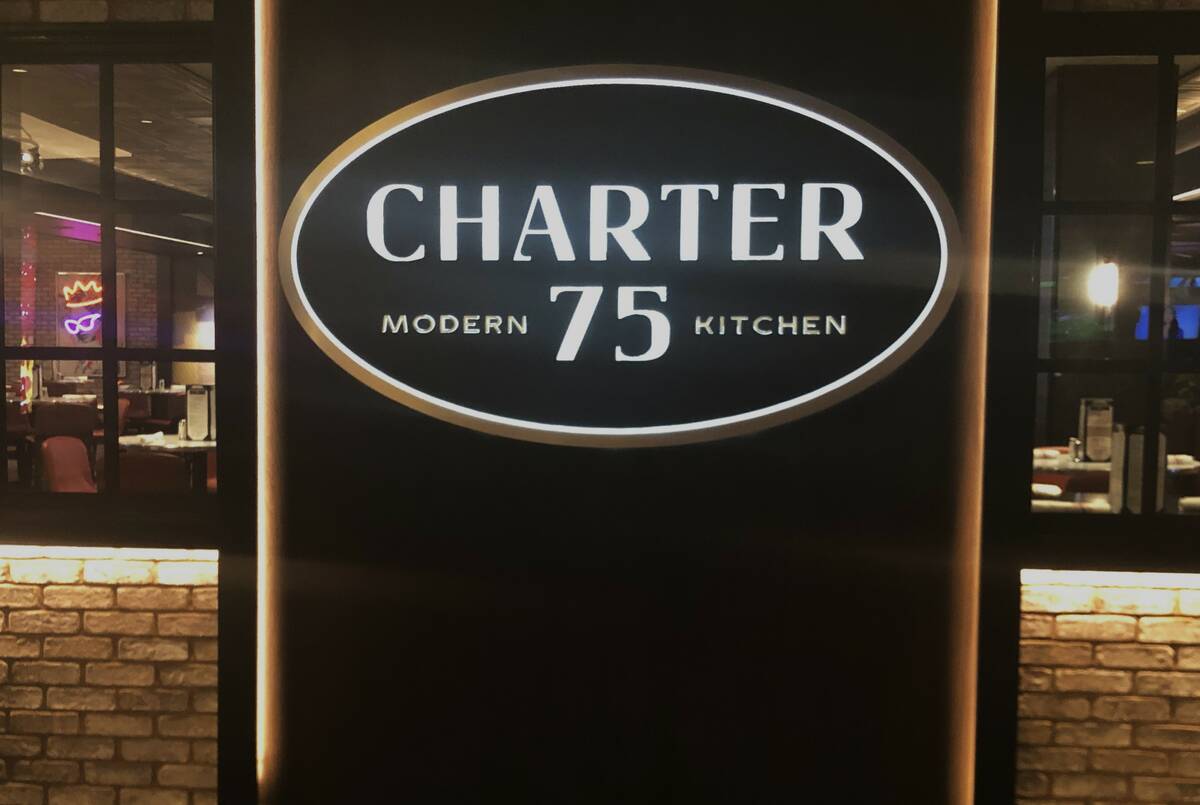 The sign for Charter 75 Modern Kitchen, planned to open on Feb. 18, 2026, at the Gold Coast hot ...