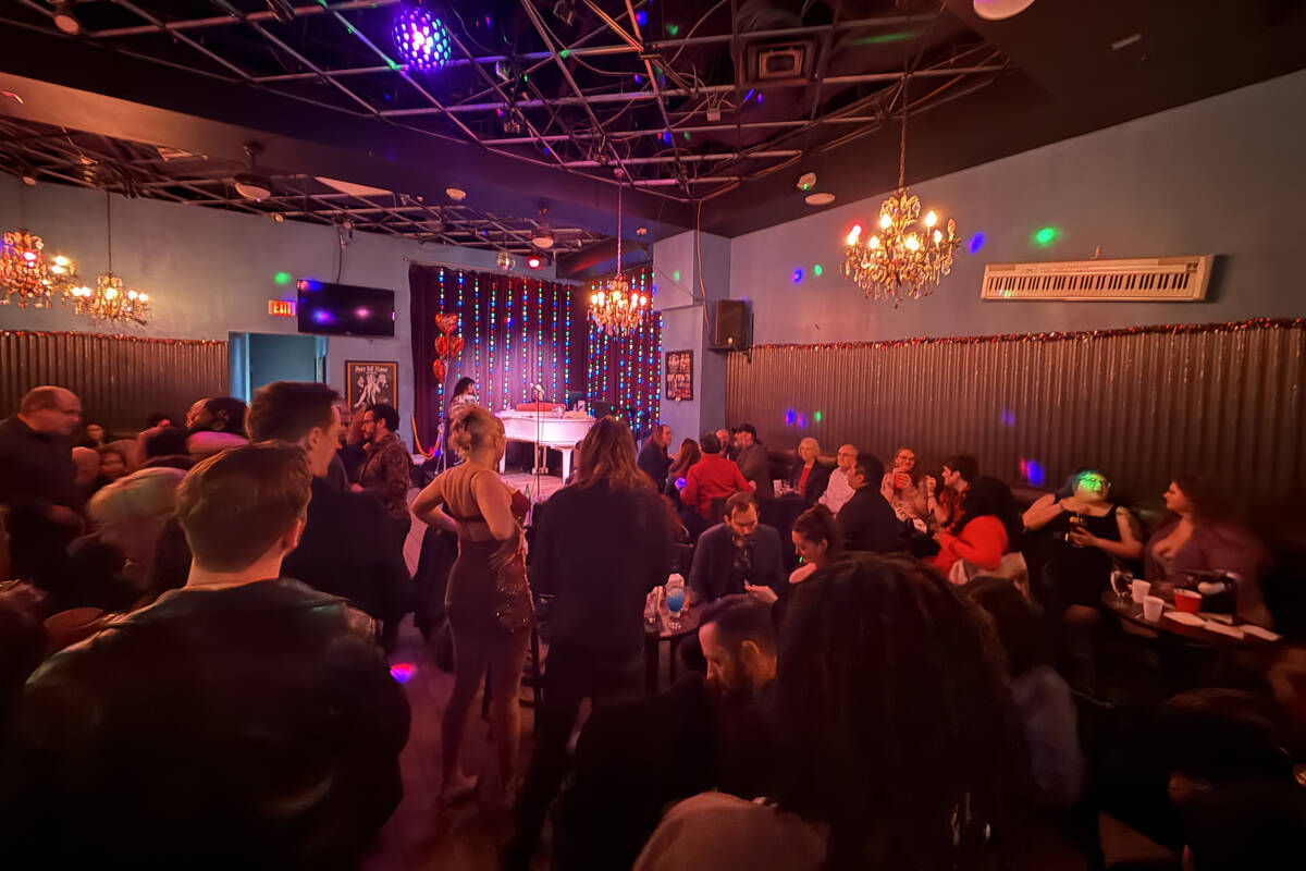 The crowd is shown during the final night of Don't Tell Mama at Neonopolis on Saturday, Fe ...