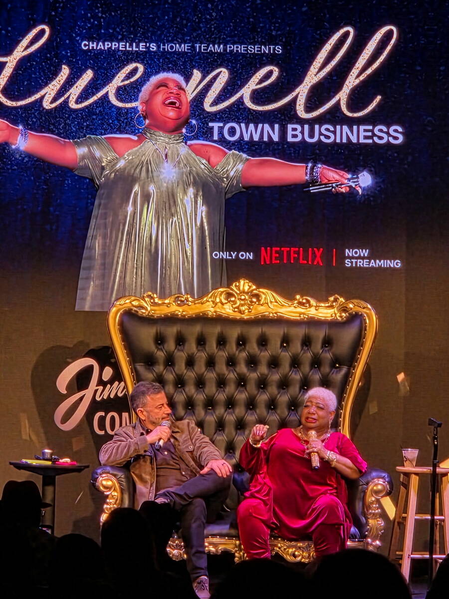Jimmy Kimmel is shown at his eponymous club with Sunday-Monday headliner Luenell on Sunday, Feb ...