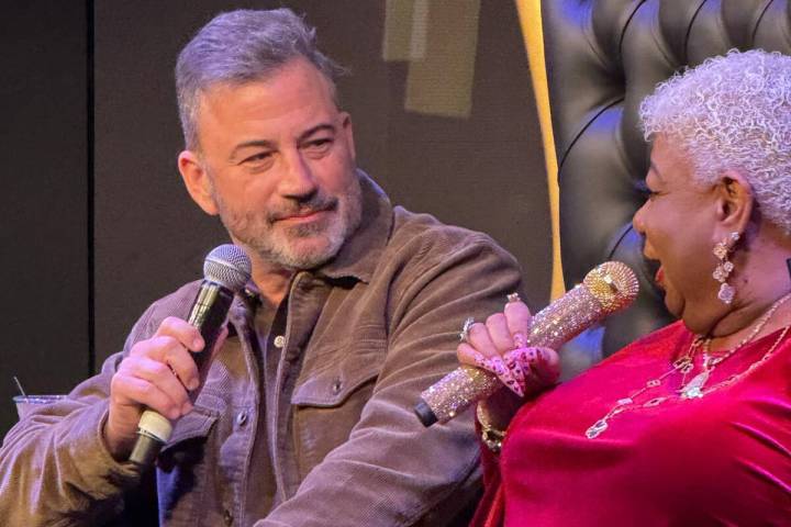 Jimmy Kimmel is shown at his eponymous club with Sunday-Monday headliner Luenell on Sunday, Feb ...