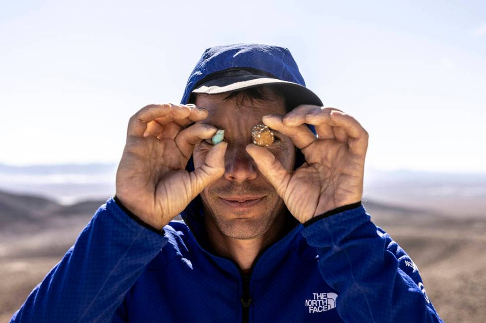 Alex Honnold, holding turqoise, is hosting a new travel show about Nevada. (Joe Morahan)