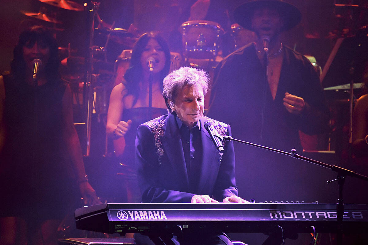 Barry Manilow, center, performs during the Pre-Grammy Gala on Saturday, Feb. 1, 2025, at the Be ...