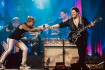 Arnel Pineda and Neal Schon of Journey perform at Resorts World Theatre on Saturday, July 16, 2 ...