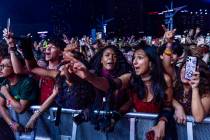 Fans sing along with Panic! At The Disco performing on the 7-Eleven stage during the When We We ...