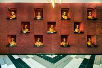Busts of Las Vegas founders greet visitors arriving at the Legacy Club at Circa on Tuesday, Dec ...