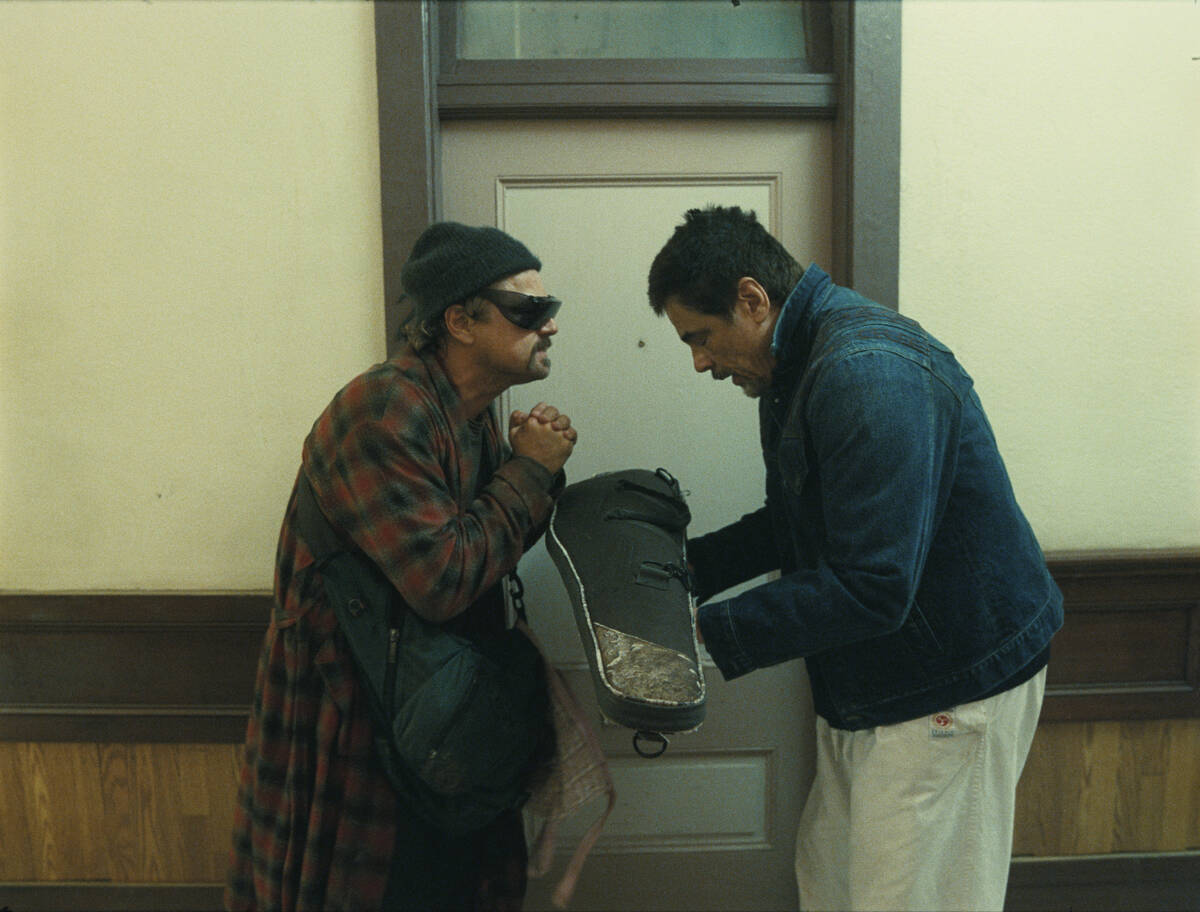 Oscar nominees Leonardo DiCaprio and Benicio Del Toro appear in a scene from “One Battle Afte ...