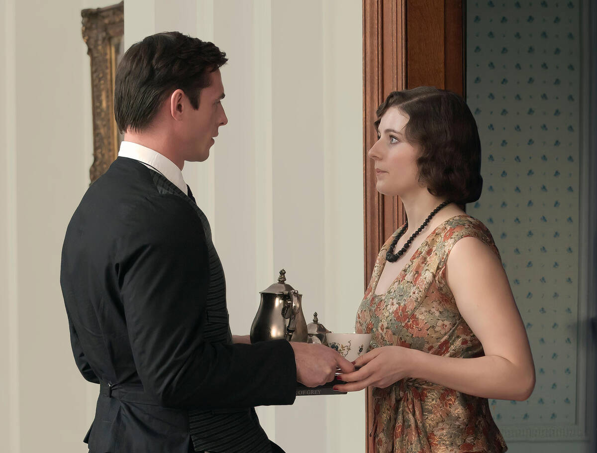 Ben Radcliffe and Thomasin McKenzie in "Fackham Hall." (Elysian Films)