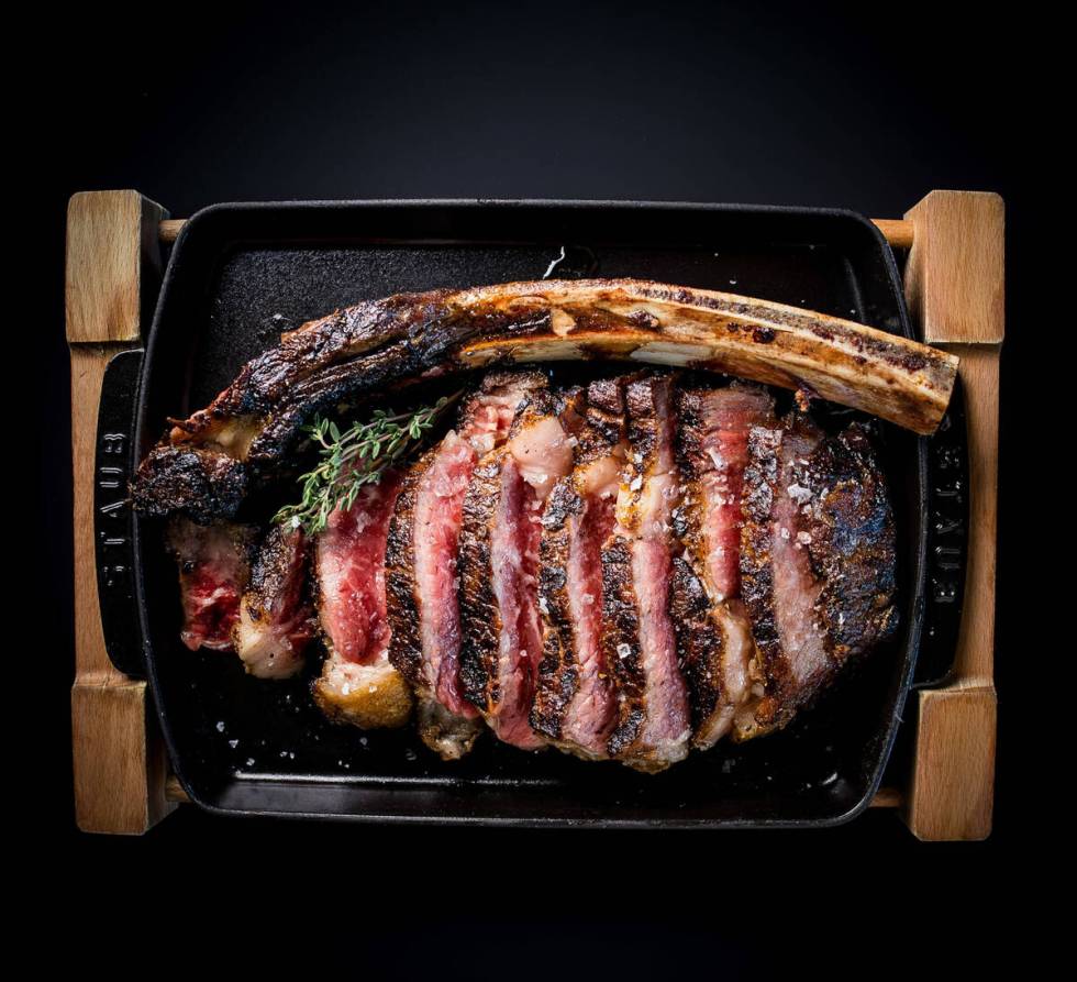A tomahawk steak dry aged for 21 days from Boa Steakhouse in The Venetian on the Las Vegas Stri ...