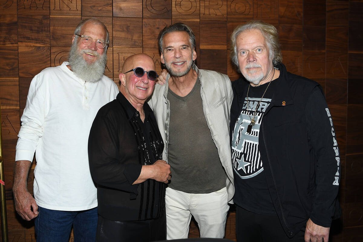 From left, David Letterman, Paul Shaffer, Kenny Loggins and Randy Bachman pose for a photo at C ...