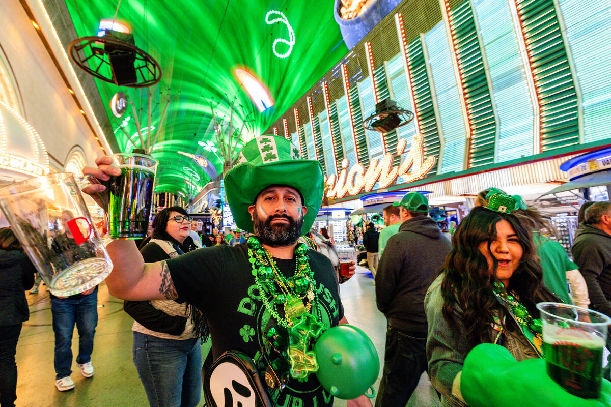 Revelers celebrate St. Patrick's Day at the Fremont Street Experience. (Black Raven Films)