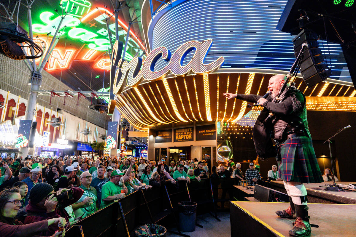 Revelers celebrate St. Patrick's Day at the Fremont Street Experience. (Black Raven Films)