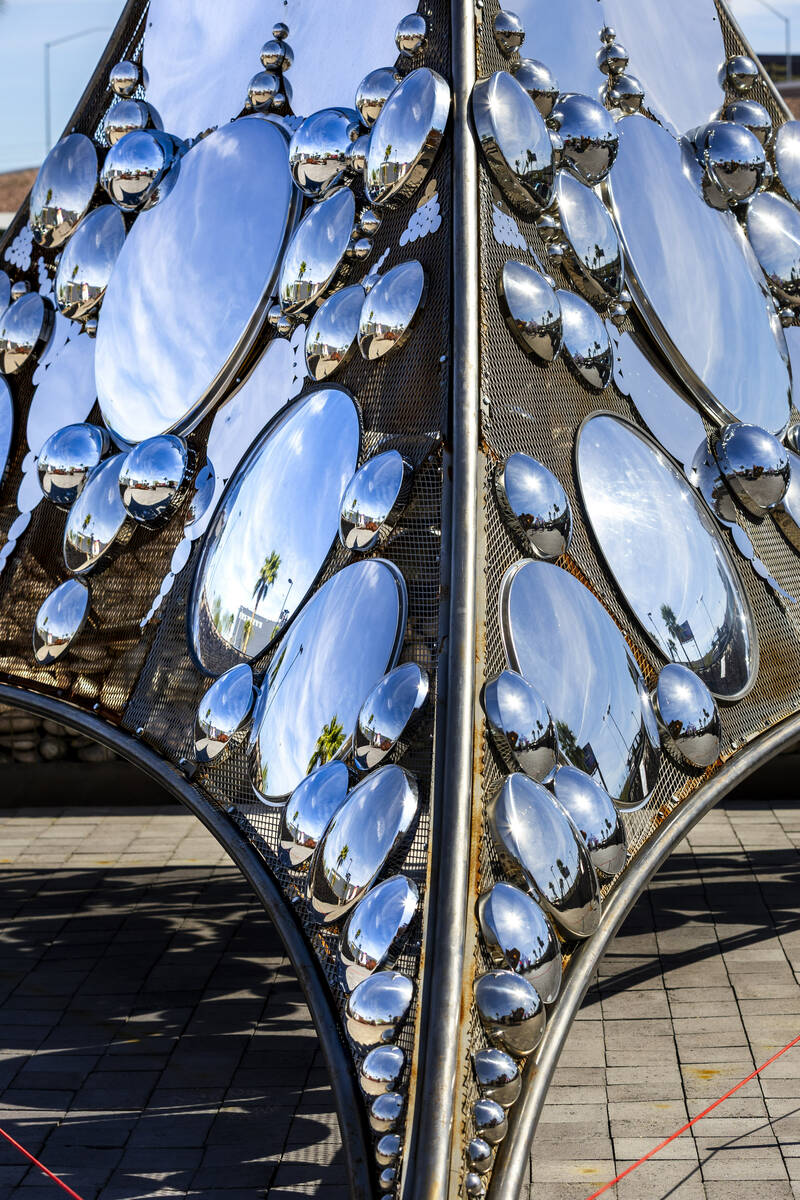 Drishti by artist Kirsten Berg is on display in the Art Island during an art walk at Area15 on ...