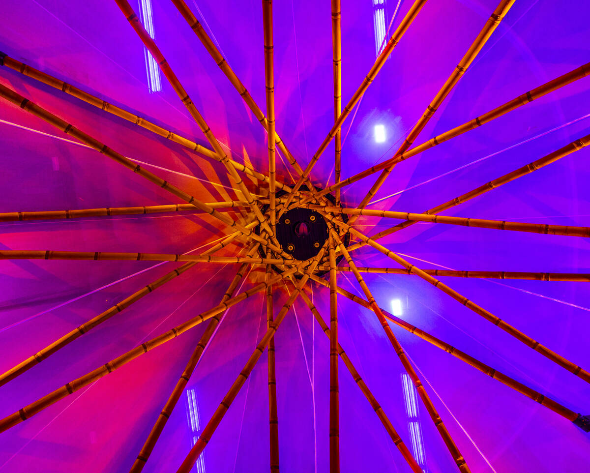 The bamboo ceiling of The Sanctuary, a “volcano,” structure on display inside Zon ...