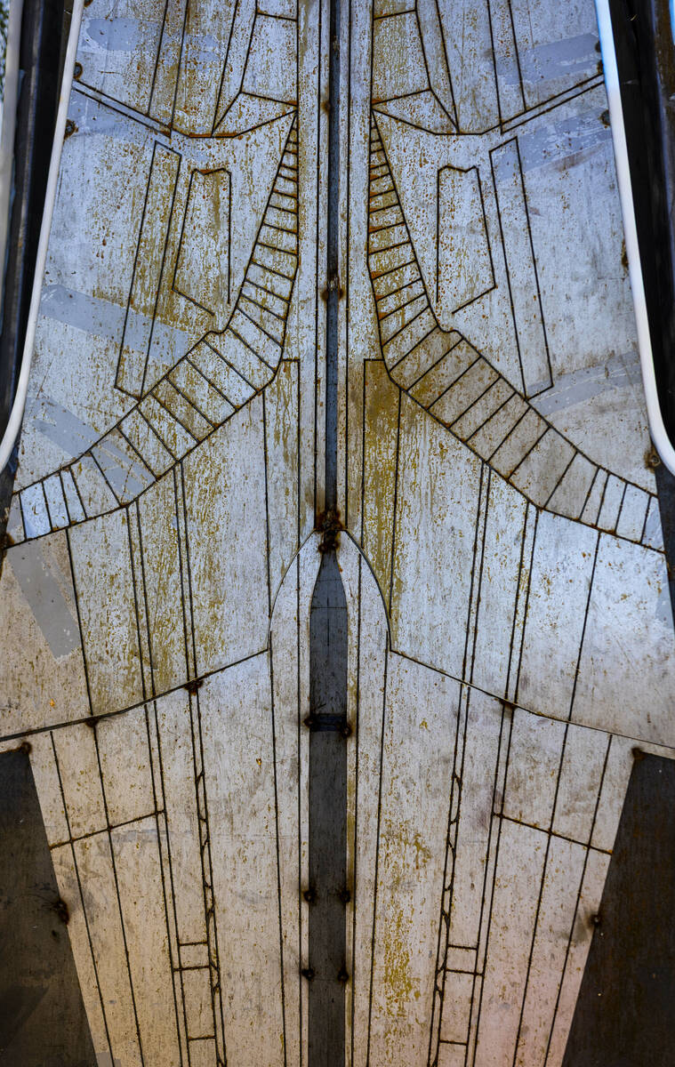 Tri-Force One by artist Made on Mars on display in Zone 2 during an art walk at Area15 on Thurs ...