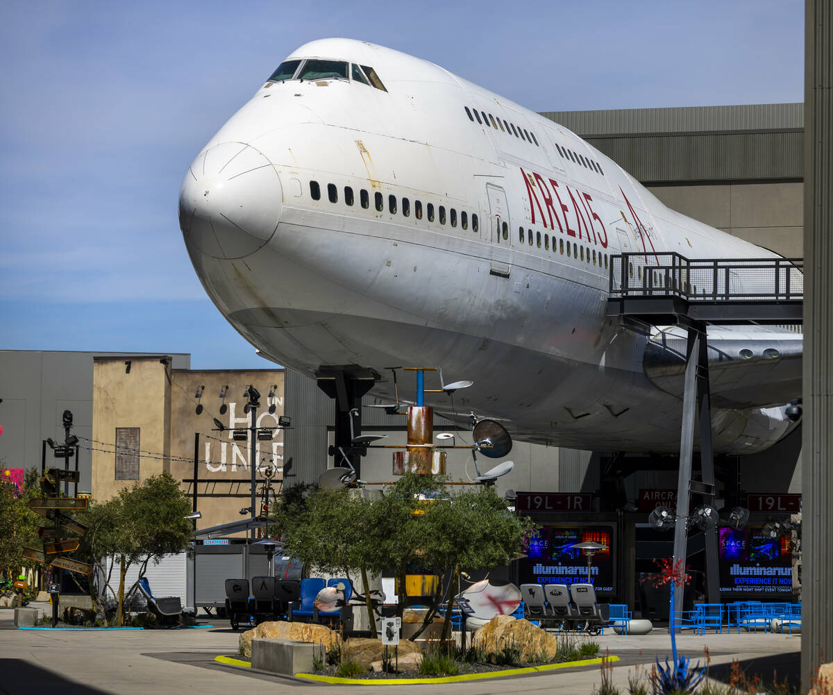 747 by artist Ken Feldman, a suspended Boeing 747 installation in Zone 2 during an art walk at ...