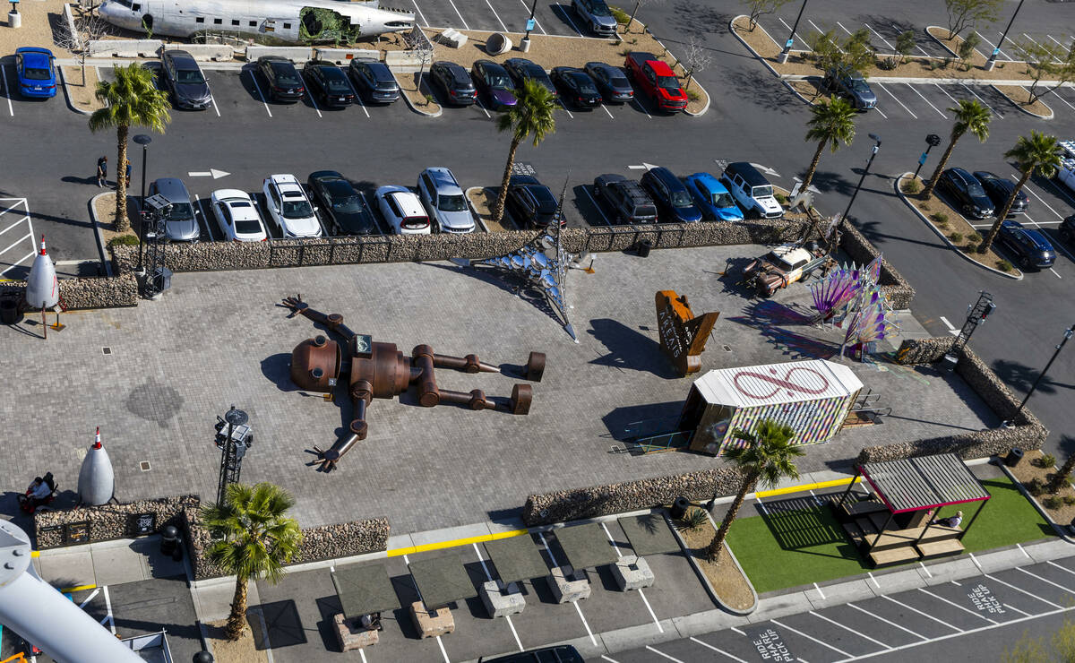 Mechan 9 by artist Tyler Fuqua Creations lays in the Southside courtyard amongst other pieces i ...