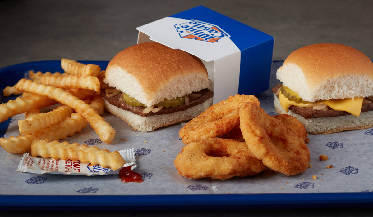 Signature square burgers, plus fries and onion rings, from White Castle. (White Castle)