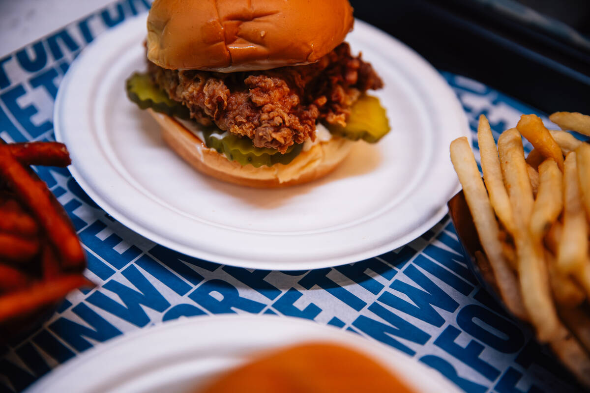 A chicken sandwich from For the Win at The Neighborhood Food Hall in the Resort at Summerlin Fr ...
