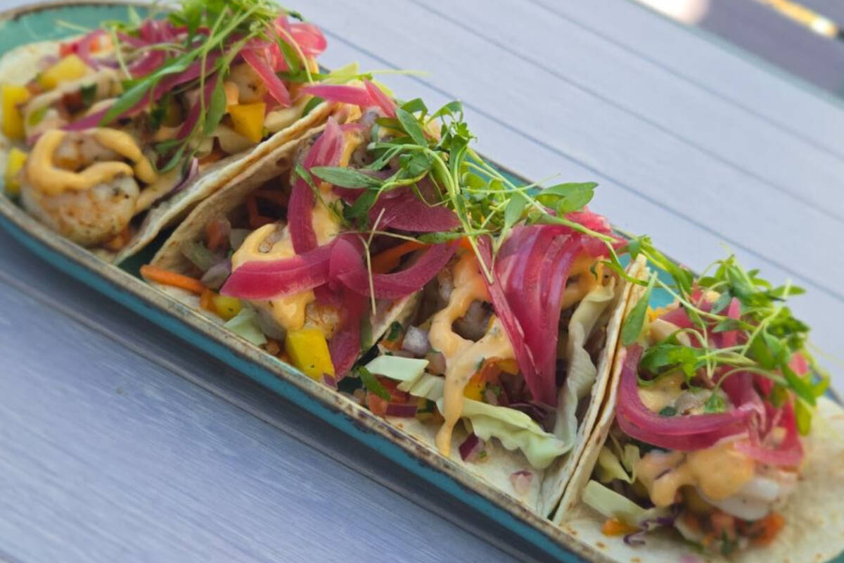 Shrimp tacos from Chuy's, a Cal-Mex restaurant that opened its first Nevada location in March 2 ...