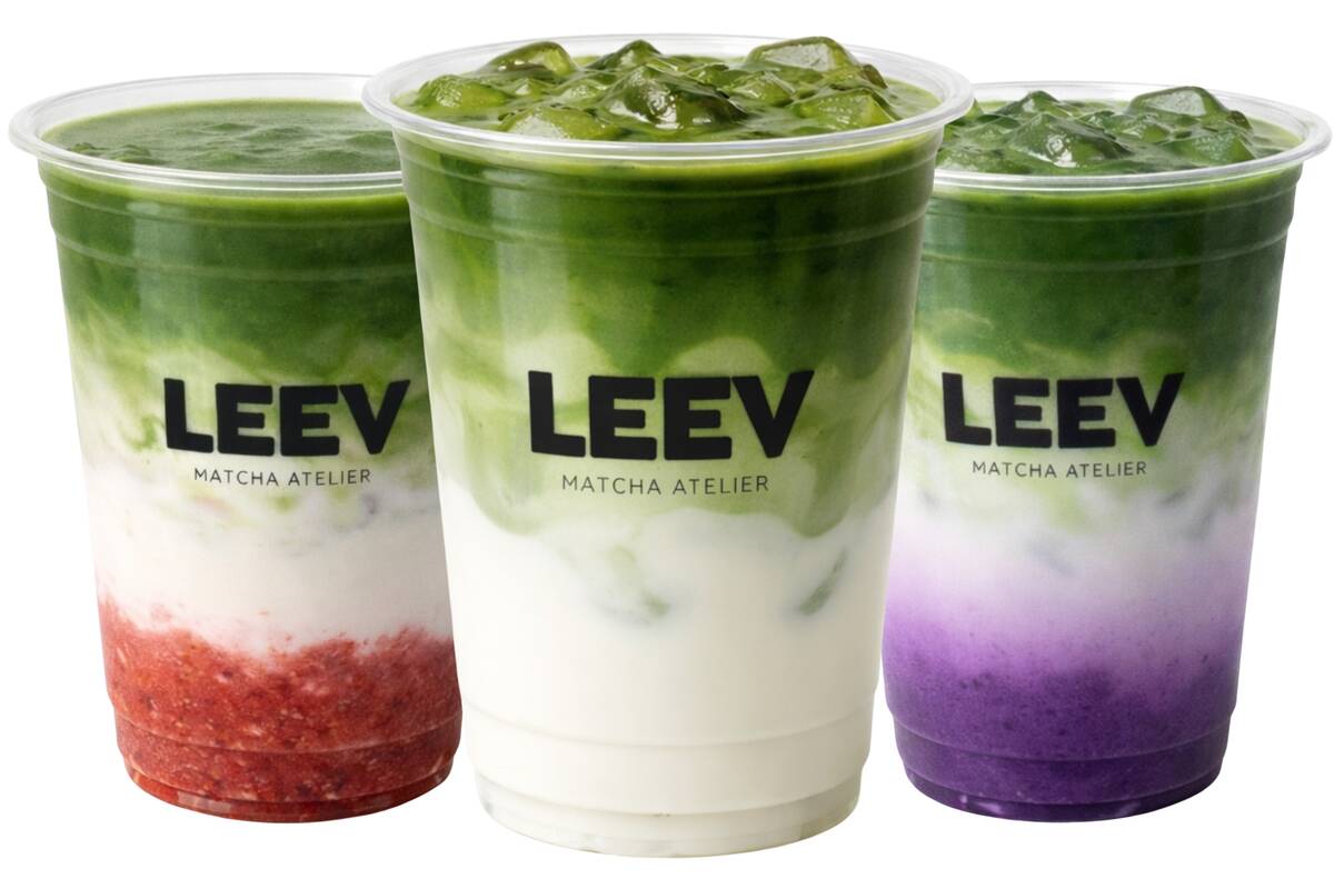 A selection of Matcha Beverages at Leev Matcha Atelier in the Centennial Hills area of Las Vega ...
