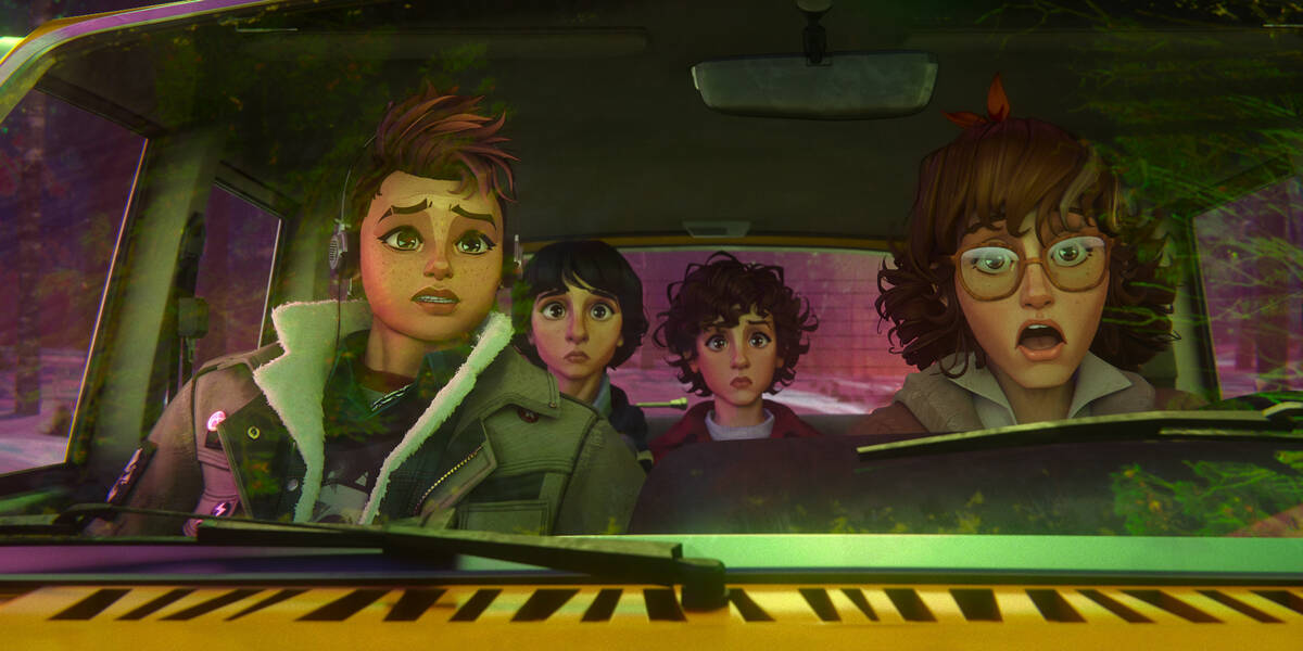 Stranger Things: Tales From '85. (L to R) Odessa A'zion as Nikki, Luca Diaz as Mike, Brooklyn D ...