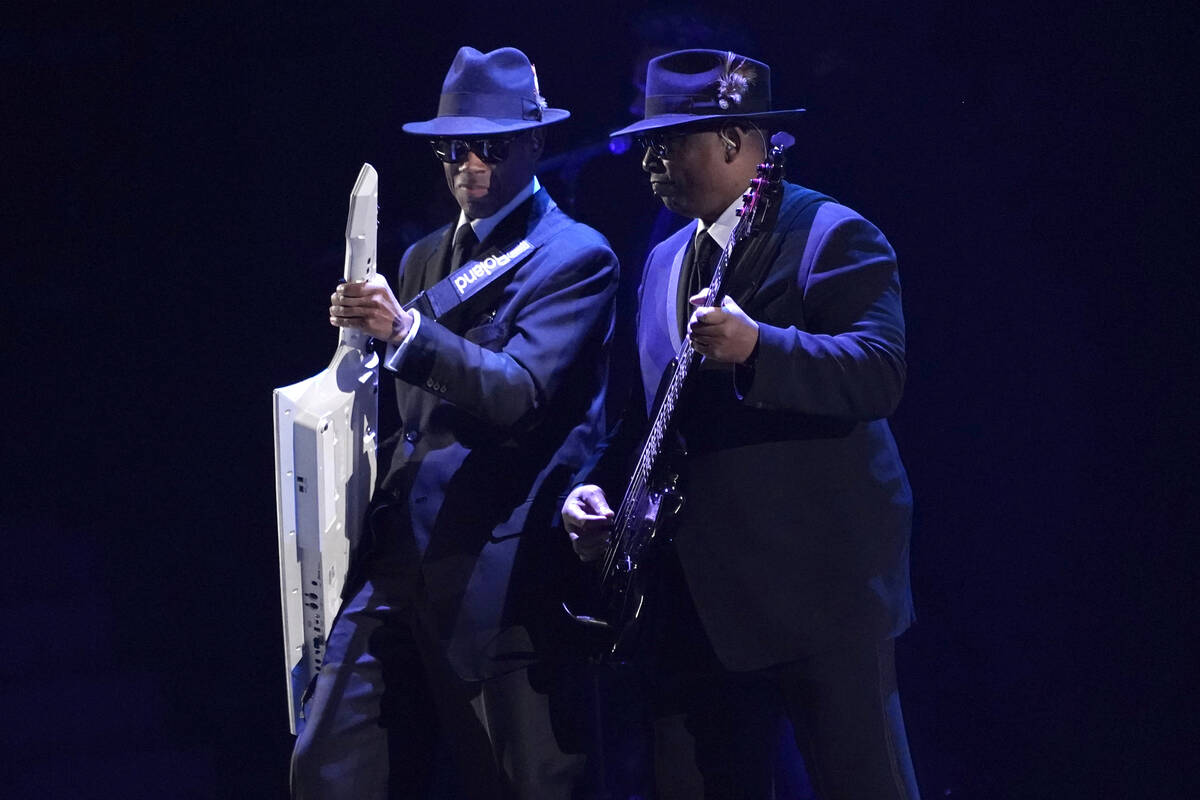 Jimmy Jam, left, and Terry Lewis perform at the 64th Annual Grammy Awards on Sunday, April 3, 2 ...