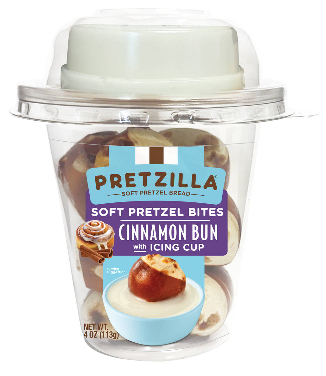 Pretzilla snack cups contain 4 ounces of bite-sized soft pretzels with nacho cheese dip or bite ...