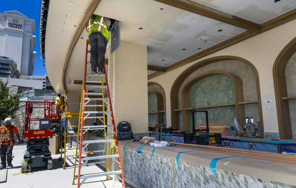 A bar off the pool deck is still being completed as construction continues on the new Omnia Day ...