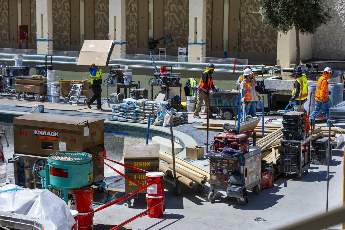 The pool deck, pools and cabanas are being completed as construction continues on the new Omnia ...
