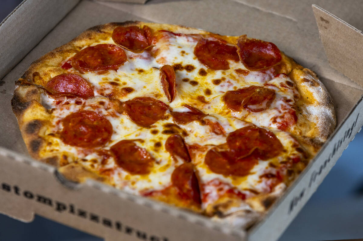 A pepperoni pizza is one of the new items available from the concessions at the Las Vegas Ballp ...