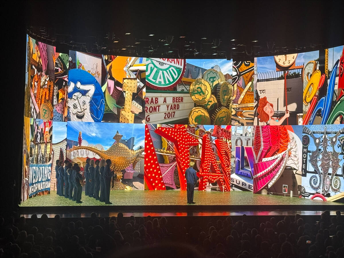 David Byrne shows off his Neon Museum photo exhibit during his "Who Is the Sky?" tour stop at t ...