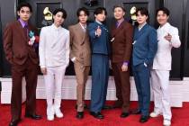 FILE - Korean group BTS appears at the 64th Annual Grammy Awards in Las Vegas on April 3, 2022. ...