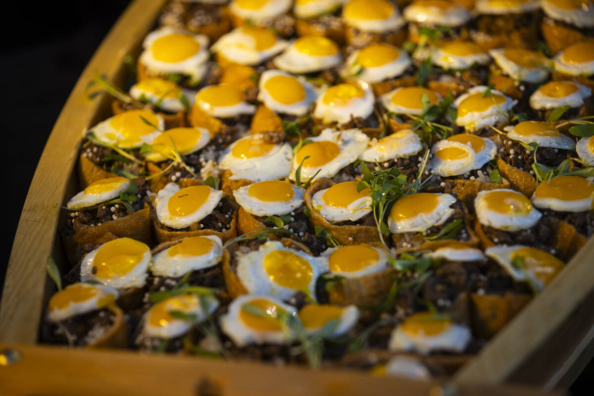 Wagyu beef hash with quail egg, from Chef Marty Lopez of Scotch 80 Prime, is seen during Vegas ...