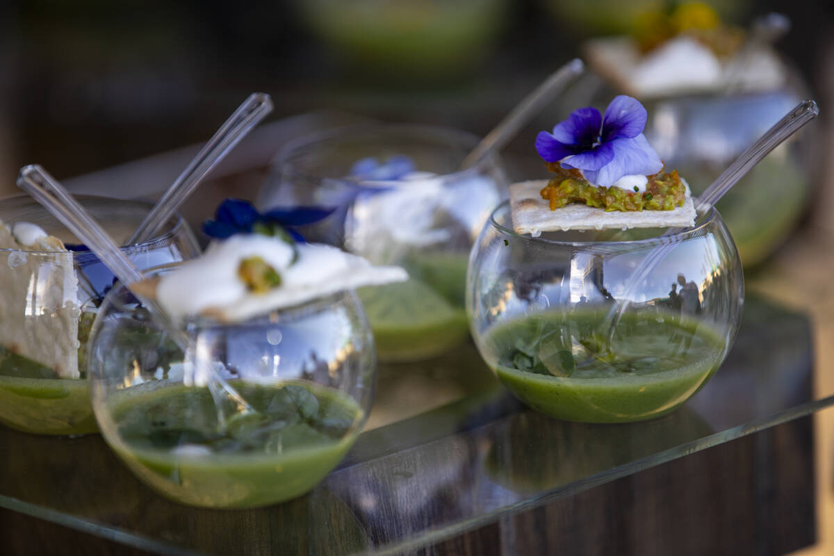 Chilled English sweet pea vichyssoise with stracciatella cheese from Chef Johnny Church of John ...
