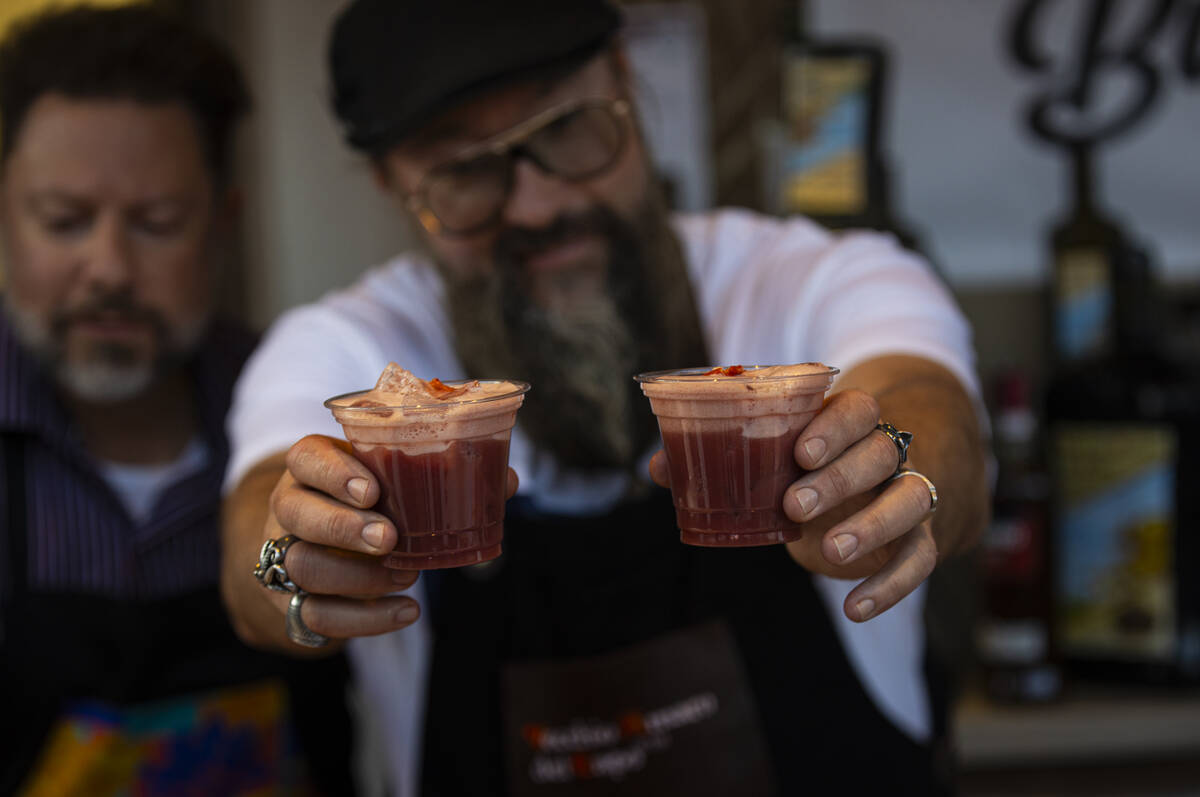 Adam Rains holds the Tropical G with Cinzano Rosso, Vecchio Amaro del Capo, fantasia tincture, ...