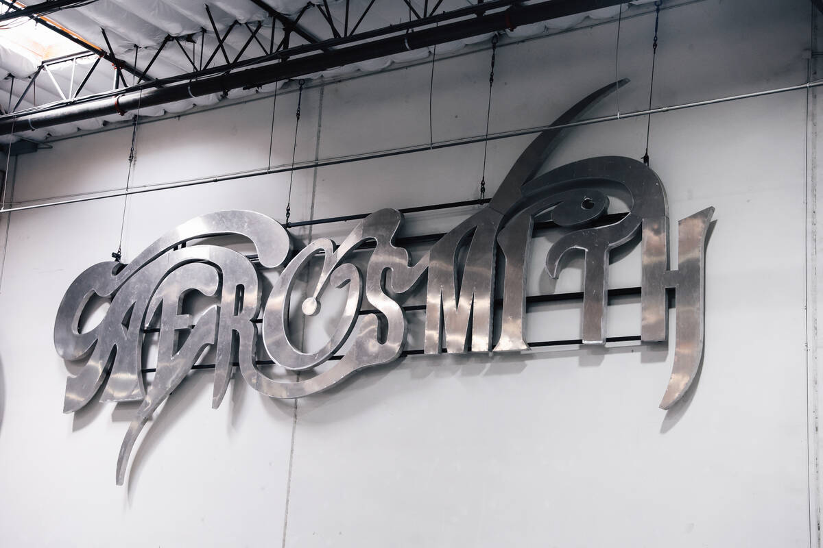 An unused Aerosmith sign inside of SGPS Showrig Thursday, April 9, 2026, in Las Vegas. (Madelin ...