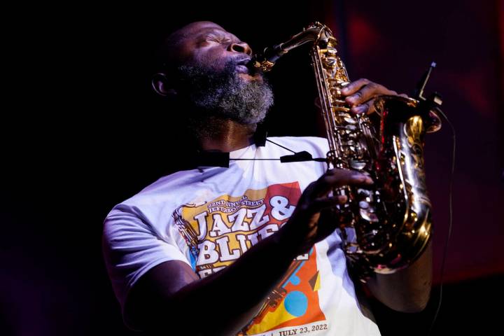 Mike Phillips performs at the Jefferson Street Jazz & Blues Festival July 23, 2022, in Nashvill ...