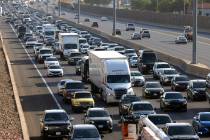 Heavy traffic is seen near Cheyanne Avenue on Interstate 15 southbound after the Electric Daisy ...