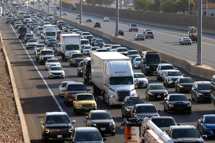 Heavy traffic is seen near Cheyanne Avenue on Interstate 15 southbound after the Electric Daisy ...