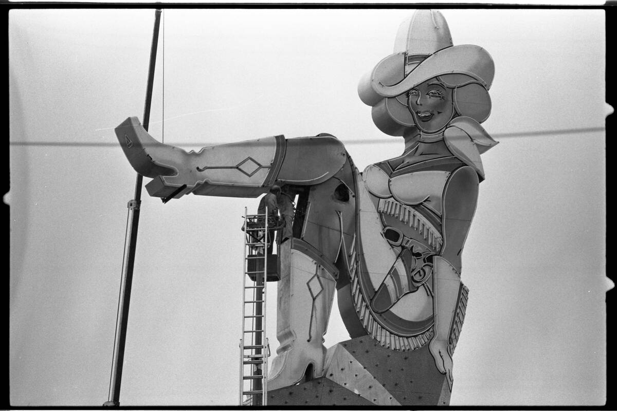 The Vegas Vicki neon sign is seen in downtown Las Vegas on May 27, 1981. (neon file)