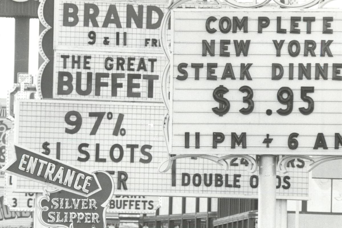 Signs along the Las Vegas Strip "show that Las Vegas is still a bargain," claims the original c ...